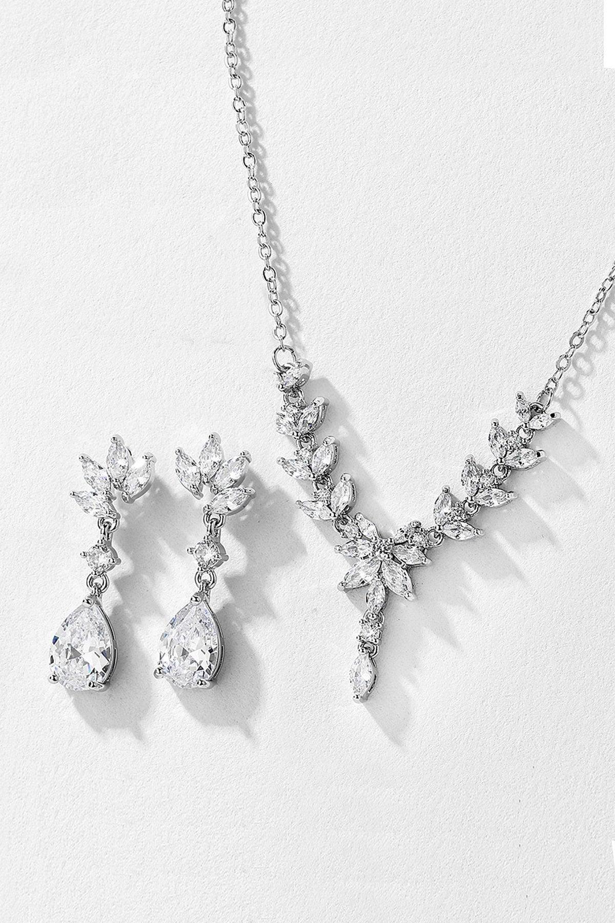 Brass Zircon Necklace Earrings Jewelry CY0091 - COCOMELODY
