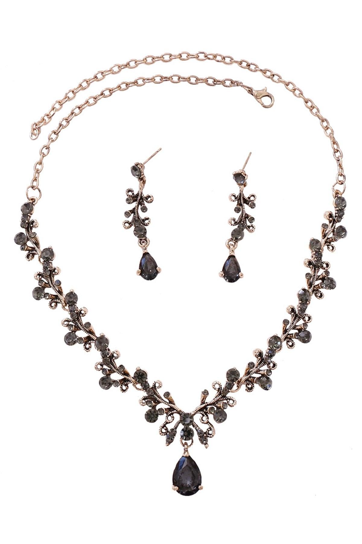 Alloy Rhinestone Necklace Earrings Jewelry CY0095 - COCOMELODY