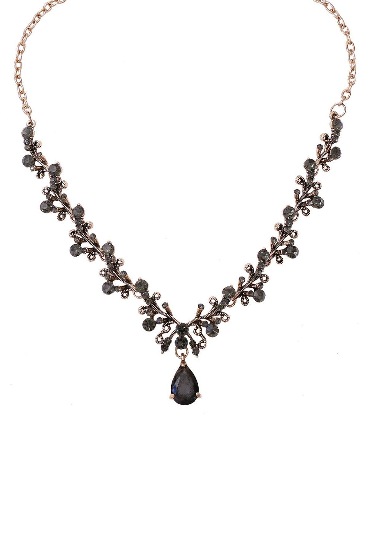 Alloy Rhinestone Necklace Earrings Jewelry CY0095 - COCOMELODY