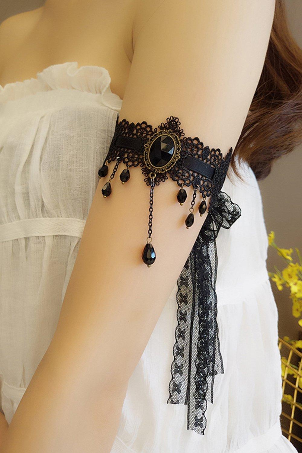 Black Lace Armlet with Crystals Sashes and Tassel CZ0329