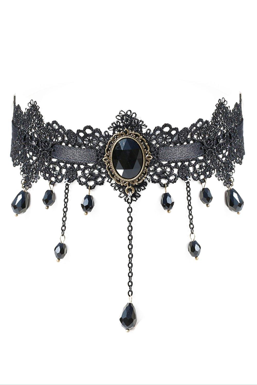 Black Lace Armlet with Crystals Sashes and Tassel CZ0329