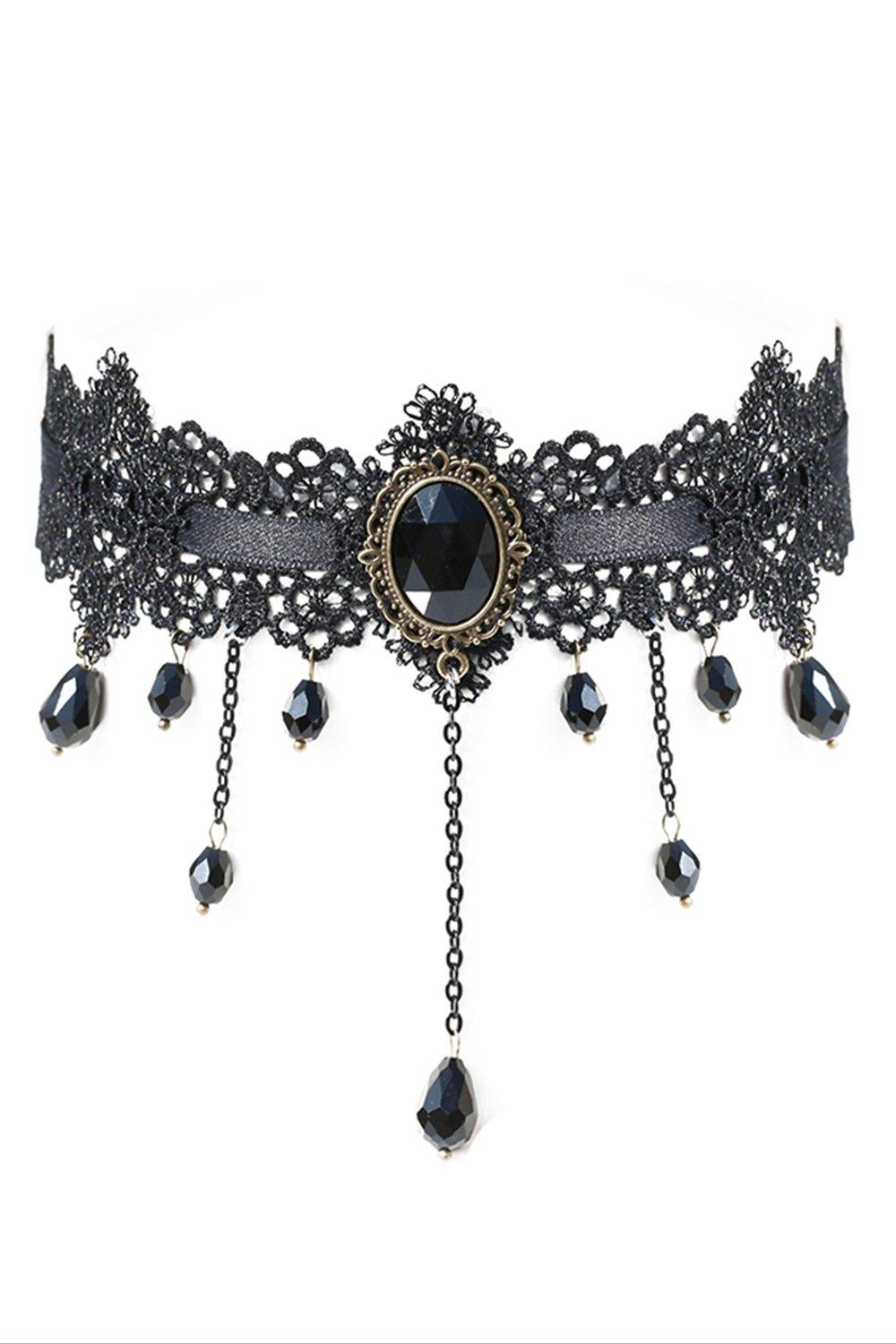 Black Lace Armlet with Crystals Sashes and Tassel CZ0329 - COCOMELODY