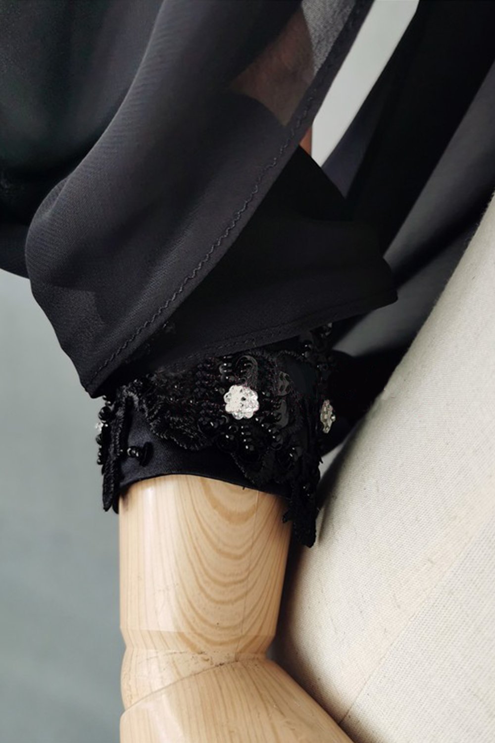 Black Chiffon Detachable Long Sleeves with Appliques Beading CZ0334