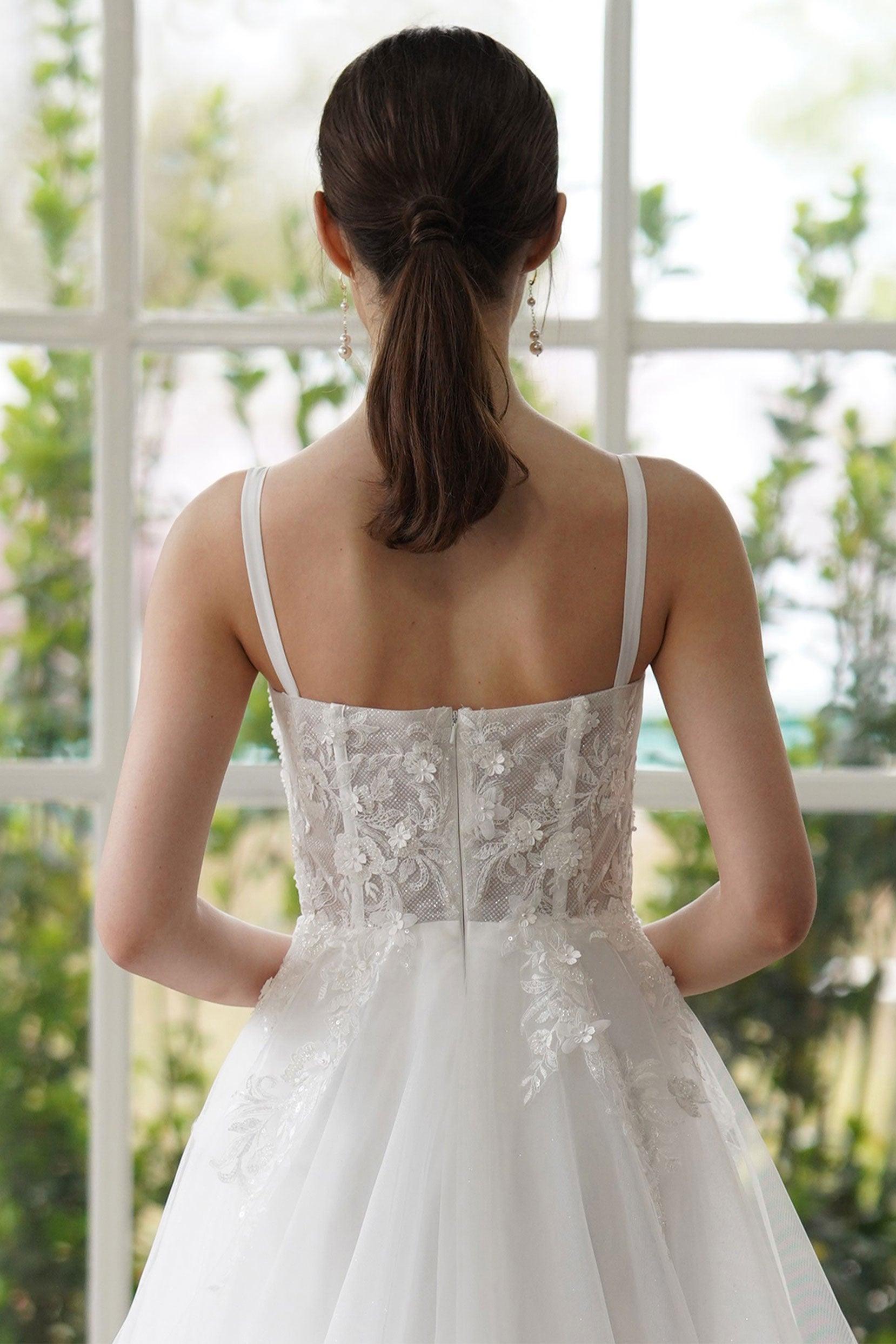 A-Line Sweep-Brush Train Lace Tulle Wedding Dress CW3308 - COCOMELODY