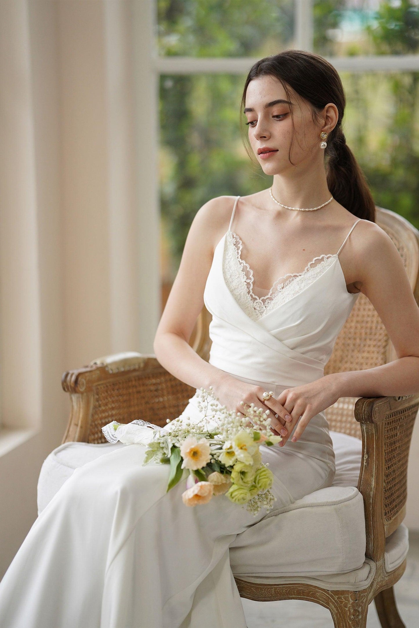 Trumpet-Mermaid Sweep-Brush Train Stretch Satin Wedding Dress CW3310 - COCOMELODY