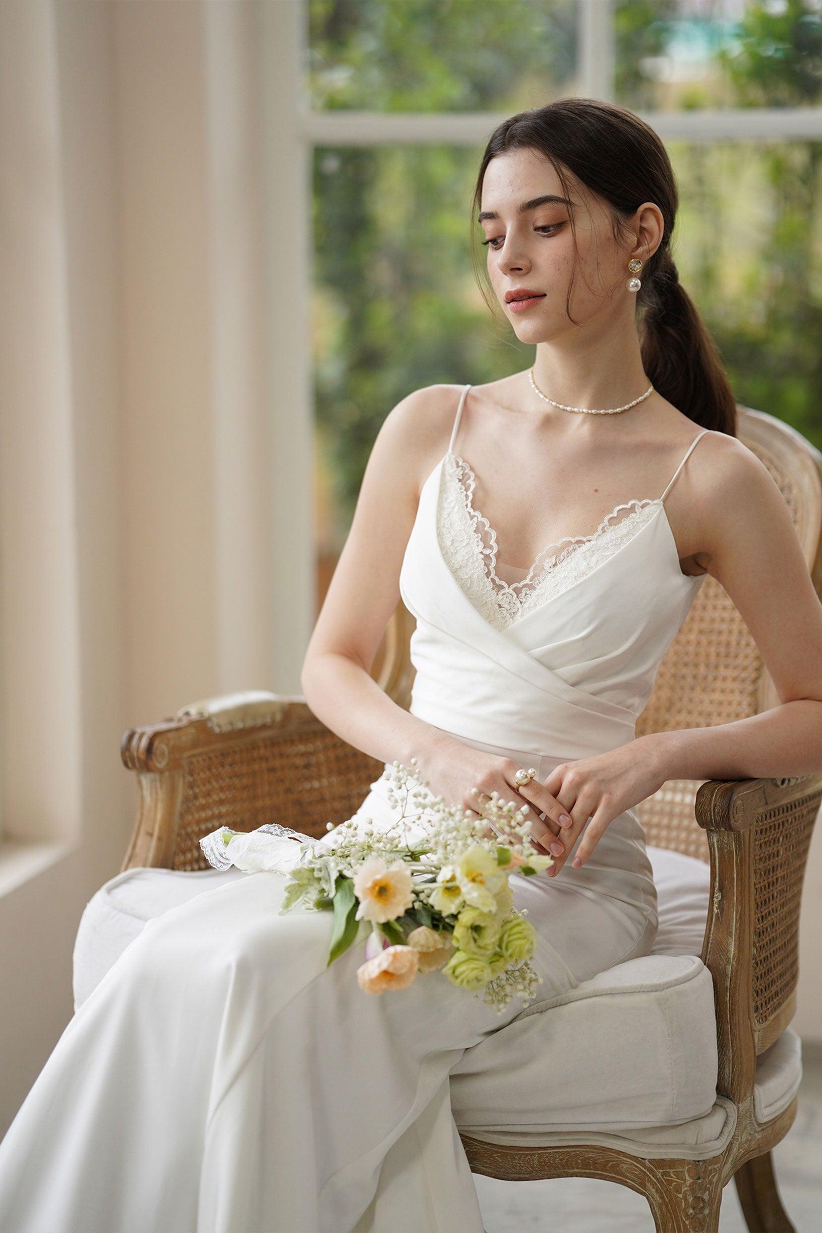 Trumpet-Mermaid Sweep-Brush Train Stretch Satin Wedding Dress CW3310 - COCOMELODY