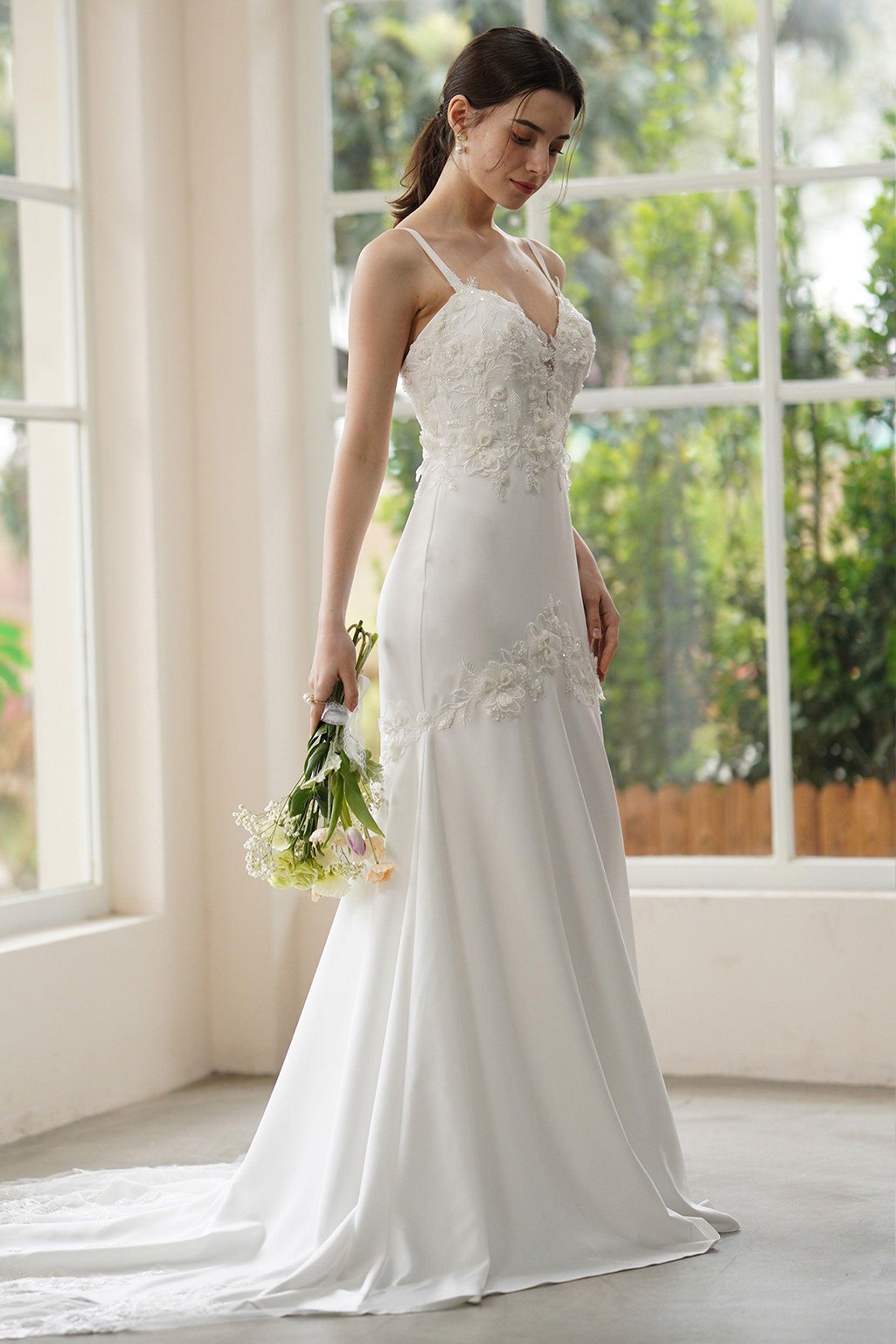 Trumpet-Mermaid Court Train Stretch Satin Wedding Dress CW3311 - COCOMELODY