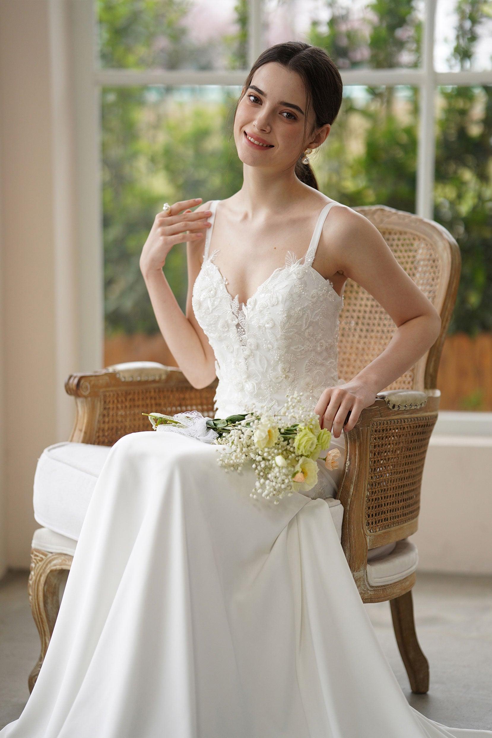 Trumpet-Mermaid Court Train Stretch Satin Wedding Dress CW3311 - COCOMELODY