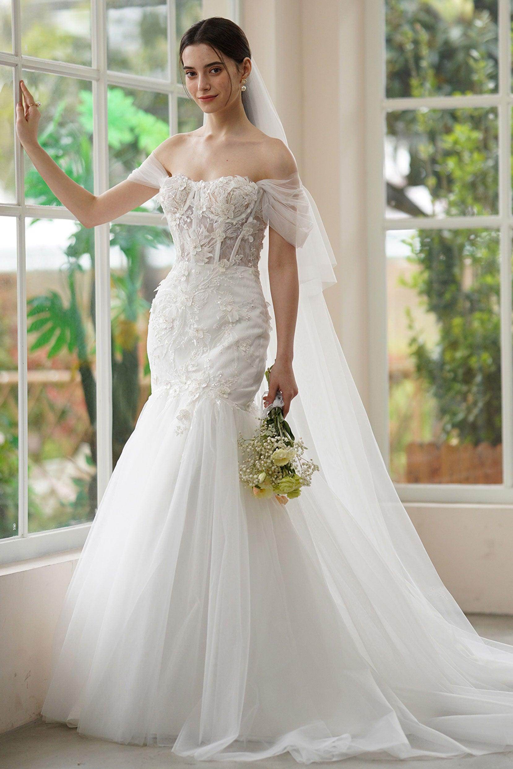 Trumpet-Mermaid Sweep-Brush Train Lace Tulle Wedding Dress COCOMELODY CW3312, 25 Days / As Picture:Ivory/Nude / US8-UK10-EUR38 Trumpet-Mermaid Sweep-Brush Train Lace Tulle Wedding Dress COCOMELODY CW3312, 25 Days / As Picture:Ivory/Nude / US8-UK10-EUR38