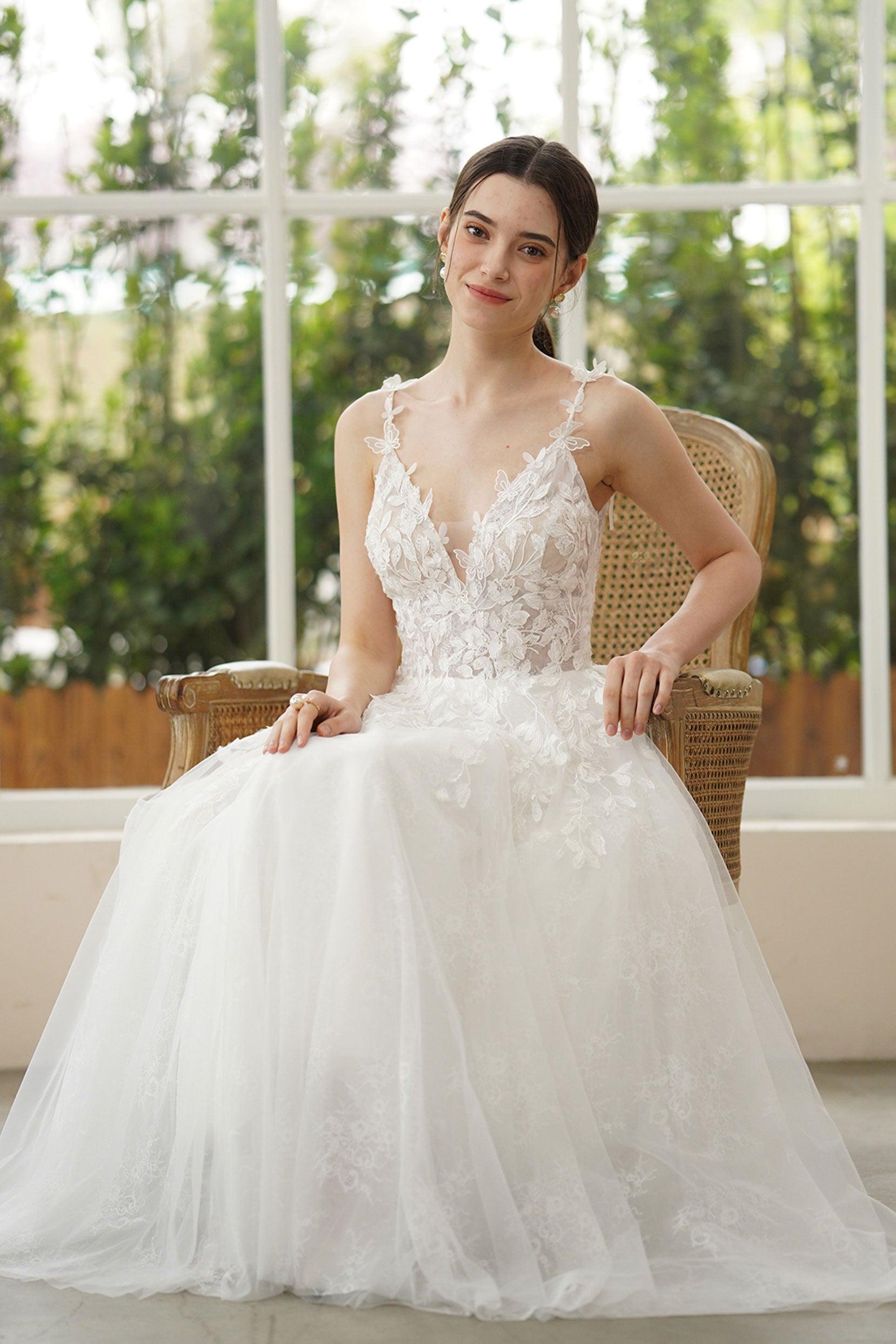 A-Line Ankle Length Lace Tulle Wedding Dress CW3316 - COCOMELODY