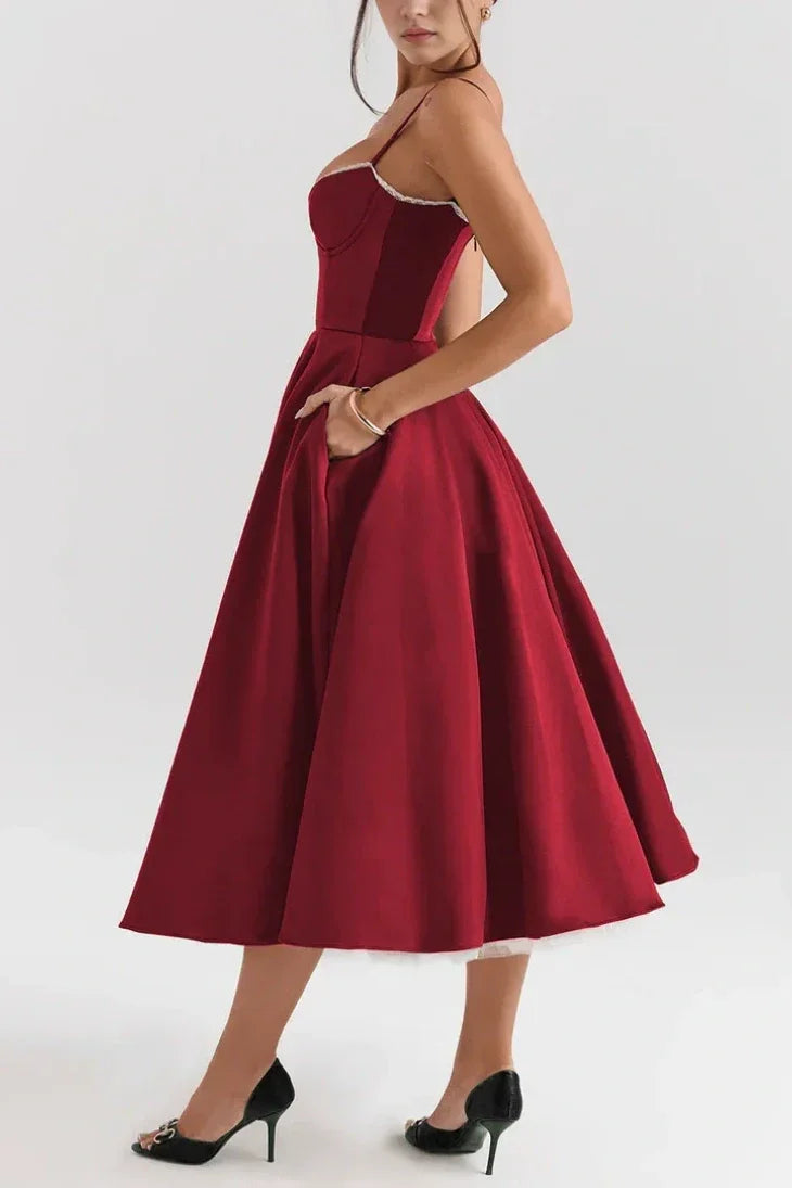 A-line Midi Satin Formal Evening Dresses 803510185058 - COCOMELODY