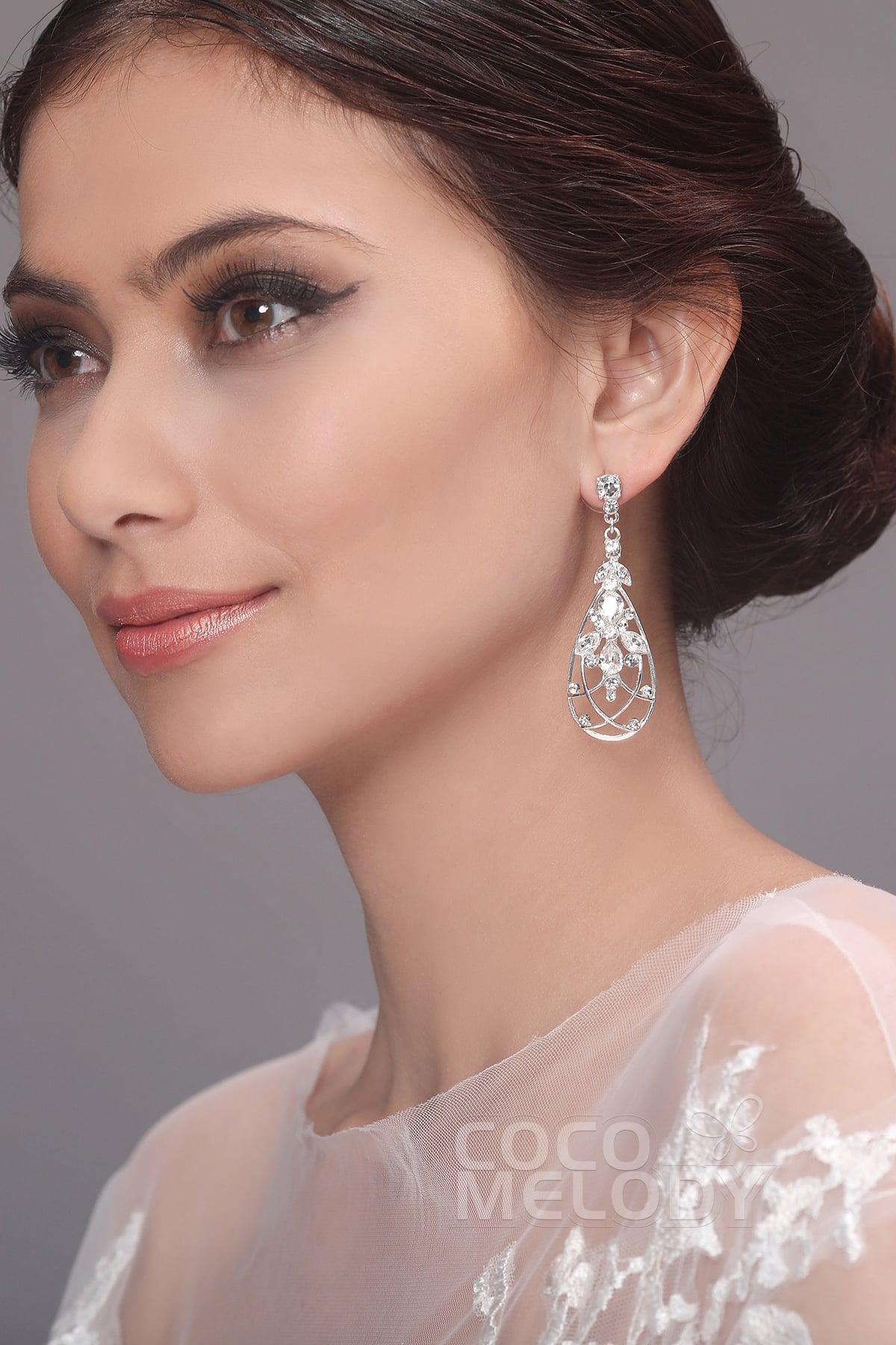Silver Cloud Alloy Wedding Earrings with Rhinestone HG17010 - COCOMELODY