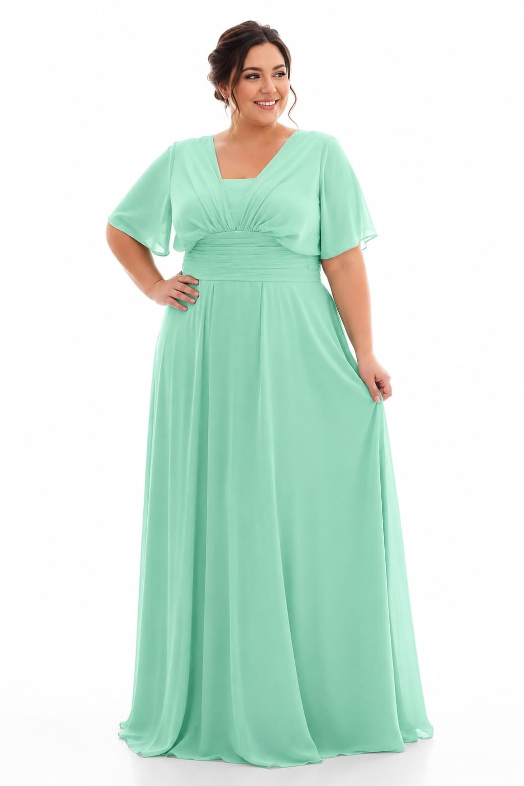 Sheath Floor Length Chiffon Bridesmaid Dress JOZF15001 - Mint Green - COCOMELODY