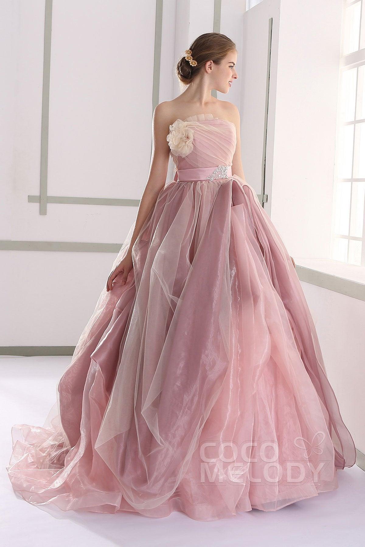 A-Line Court Train Organza Gothic Wedding Dress JUL015002 - COCOMELODY