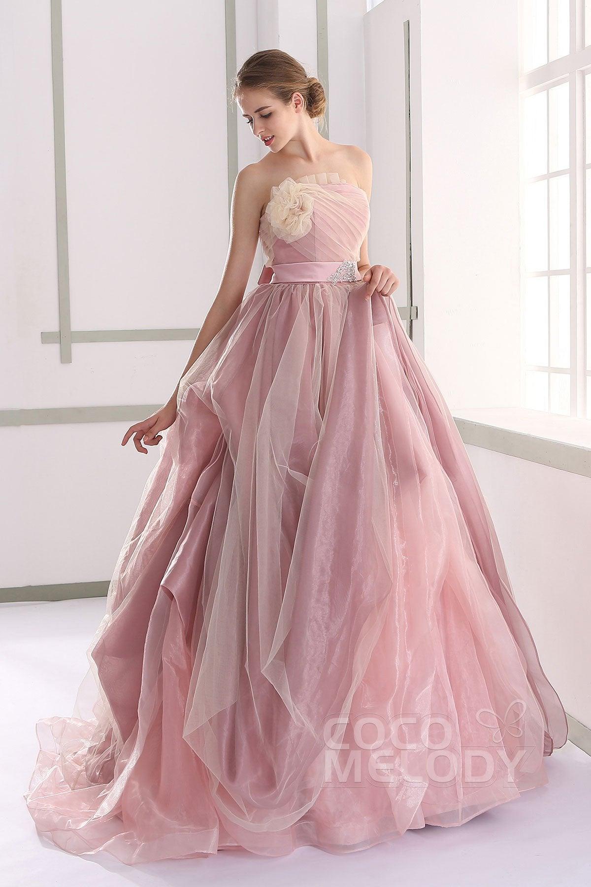 A-Line Court Train Organza Gothic Wedding Dress JUL015002 - COCOMELODY