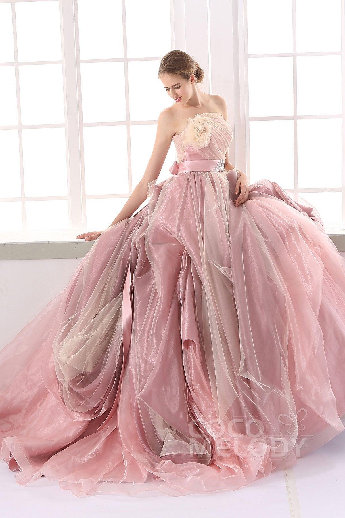 A-Line Court Train Organza Gothic Wedding Dress JUL015002 - COCOMELODY