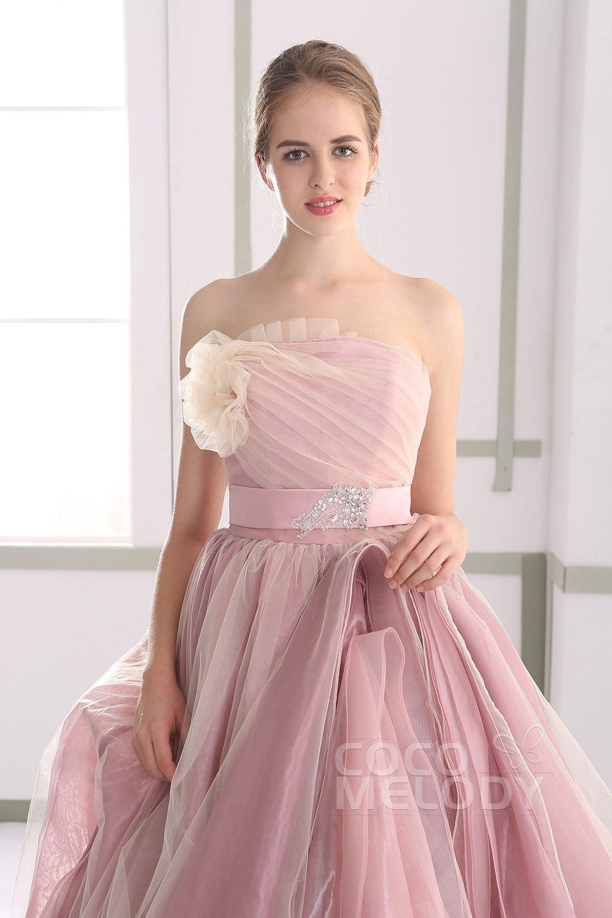 A-Line Court Train Organza Gothic Wedding Dress JUL015002 - COCOMELODY