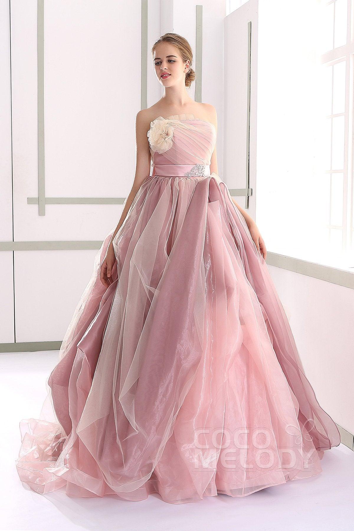 A-Line Court Train Organza Gothic Wedding Dress JUL015002 - COCOMELODY