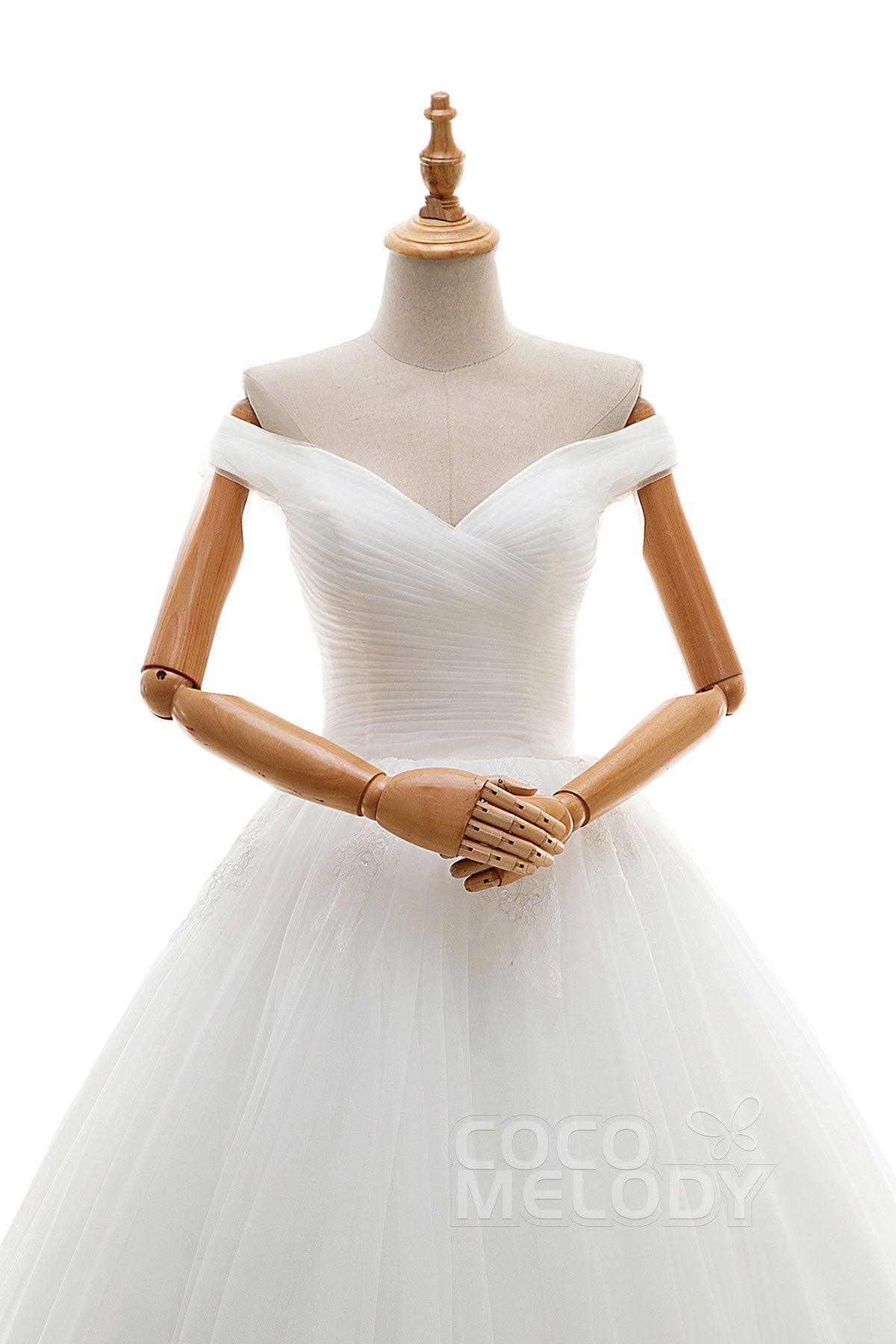COCOMELODY A-Line Floor Length Tulle Ivory Wedding Dress JWLF16001 under $ 399