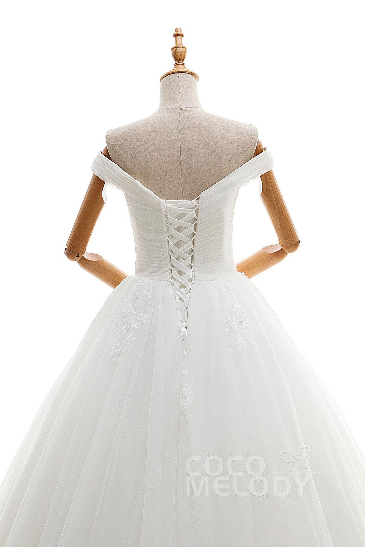 COCOMELODY A-Line Floor Length Tulle Ivory Wedding Dress JWLF16001 under $ 399