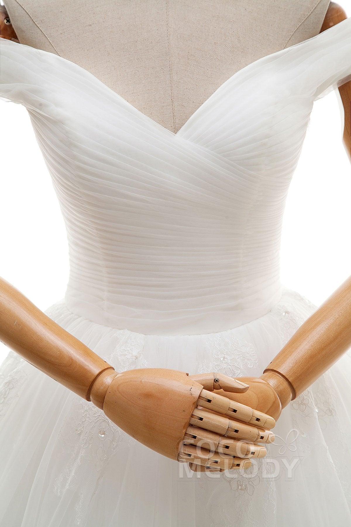 COCOMELODY A-Line Floor Length Tulle Ivory Wedding Dress JWLF16001 under $ 399