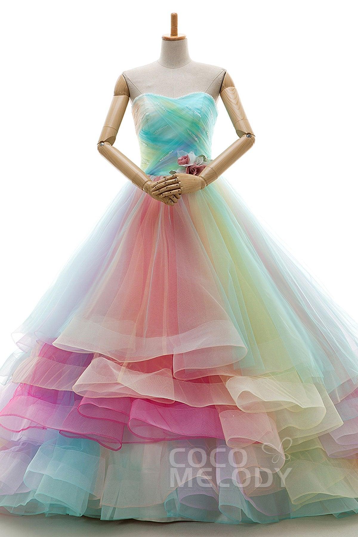 A Line Court Train Tulle Wedding Dress JWLT15067 - COCOMELODY