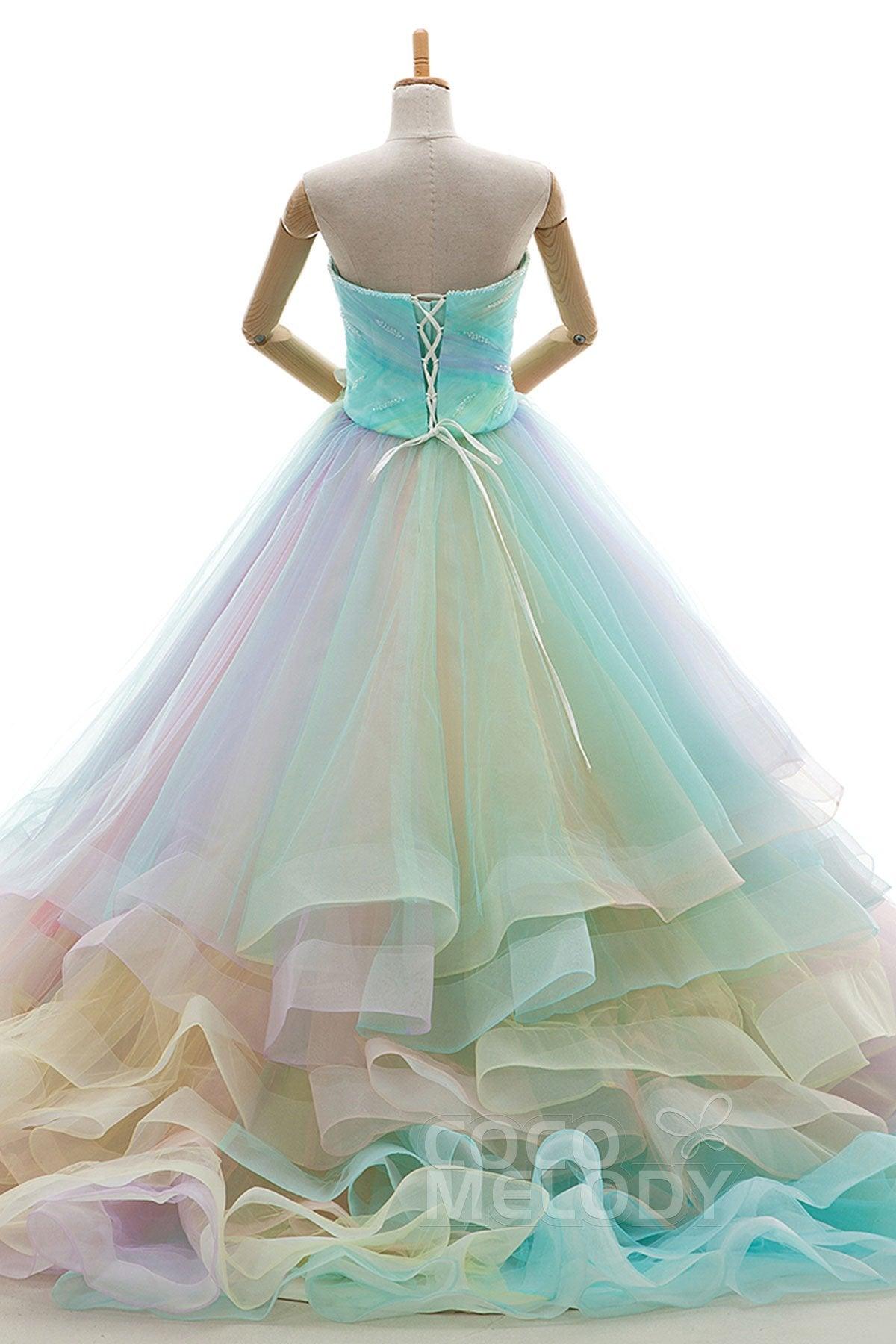A Line Court Train Tulle Wedding Dress JWLT15067 - COCOMELODY