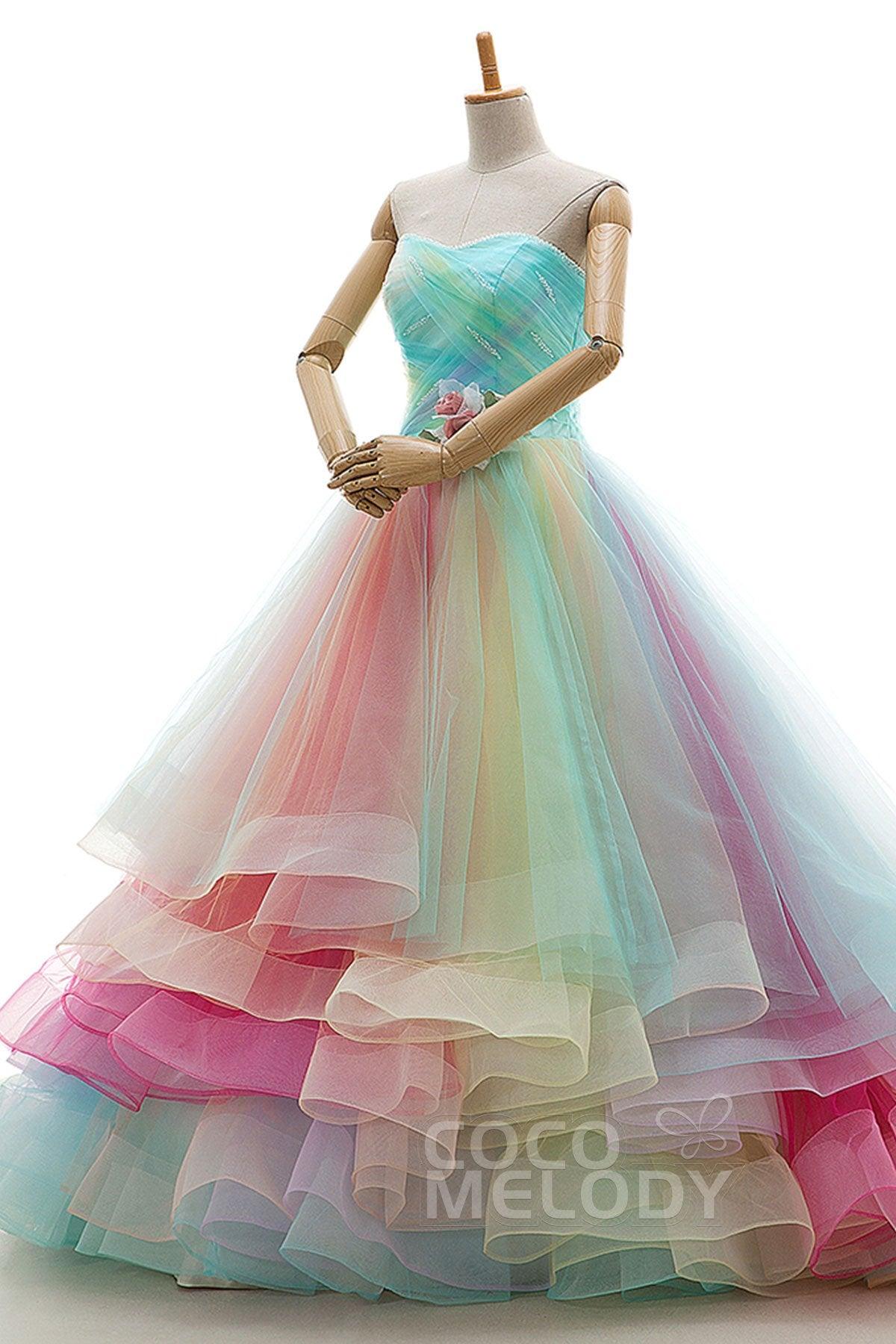 A Line Court Train Tulle Wedding Dress JWLT15067 - COCOMELODY