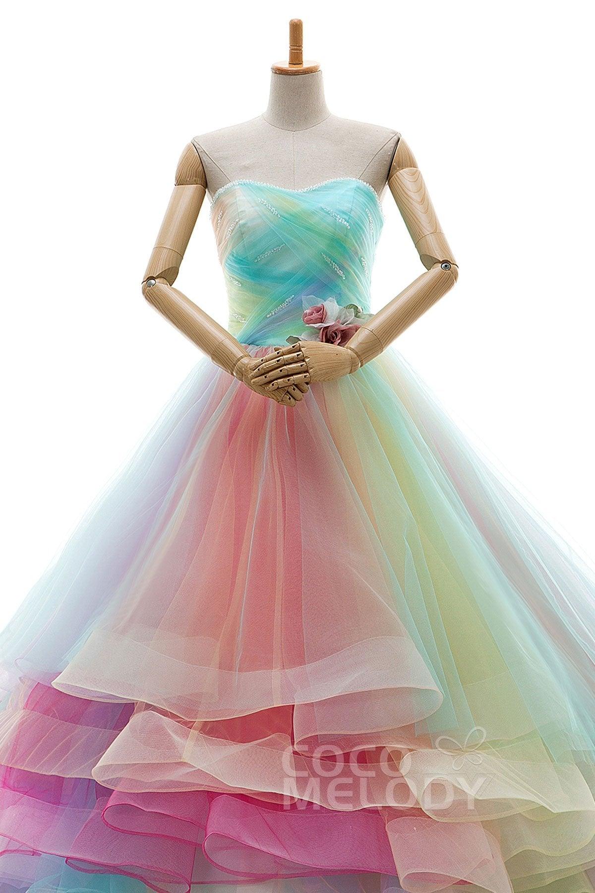 A Line Court Train Tulle Wedding Dress JWLT15067 - COCOMELODY