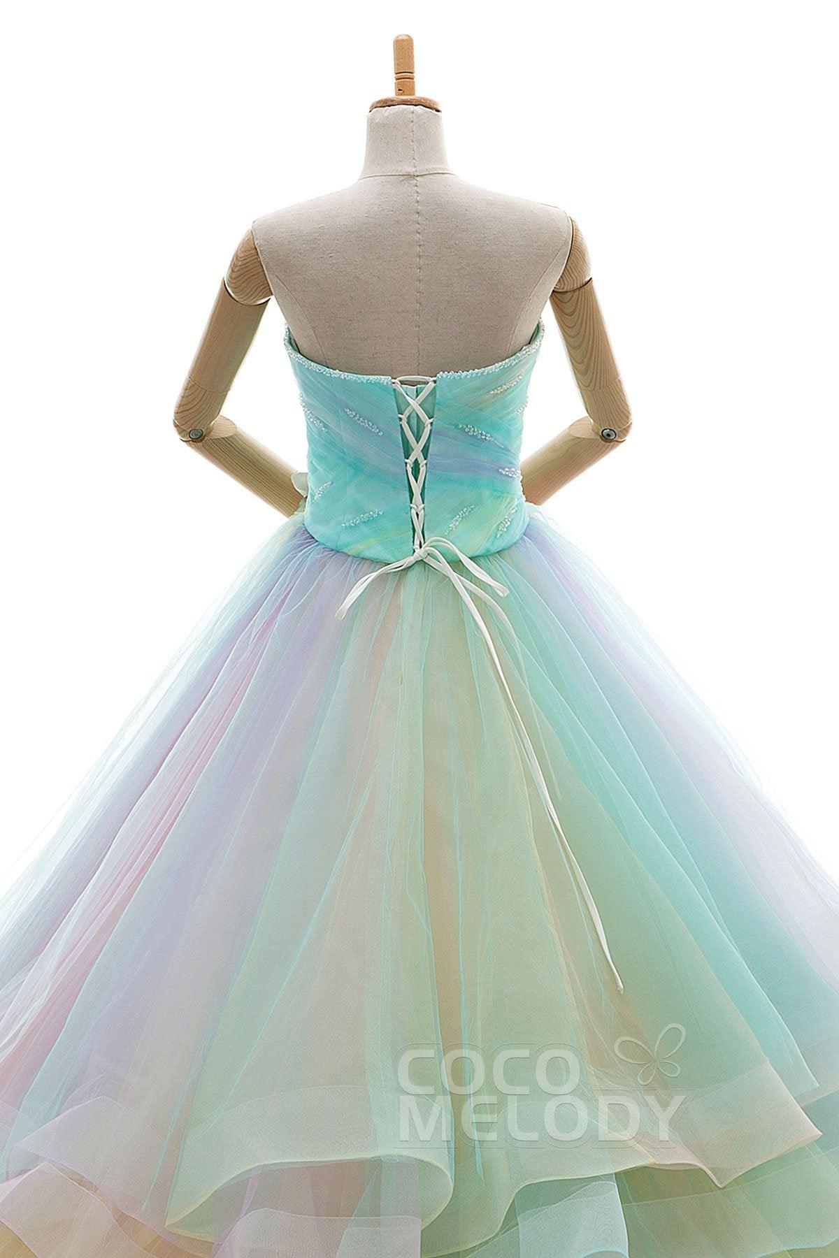 A Line Court Train Tulle Wedding Dress JWLT15067 - COCOMELODY