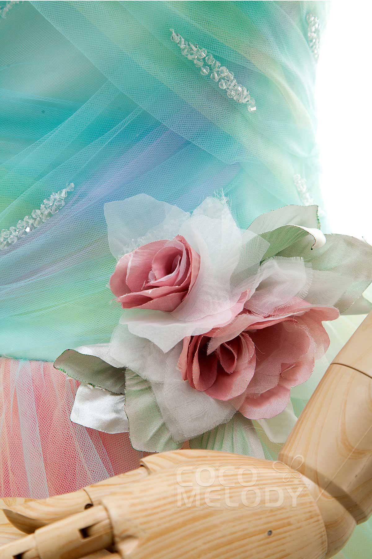A Line Court Train Tulle Wedding Dress JWLT15067 - COCOMELODY