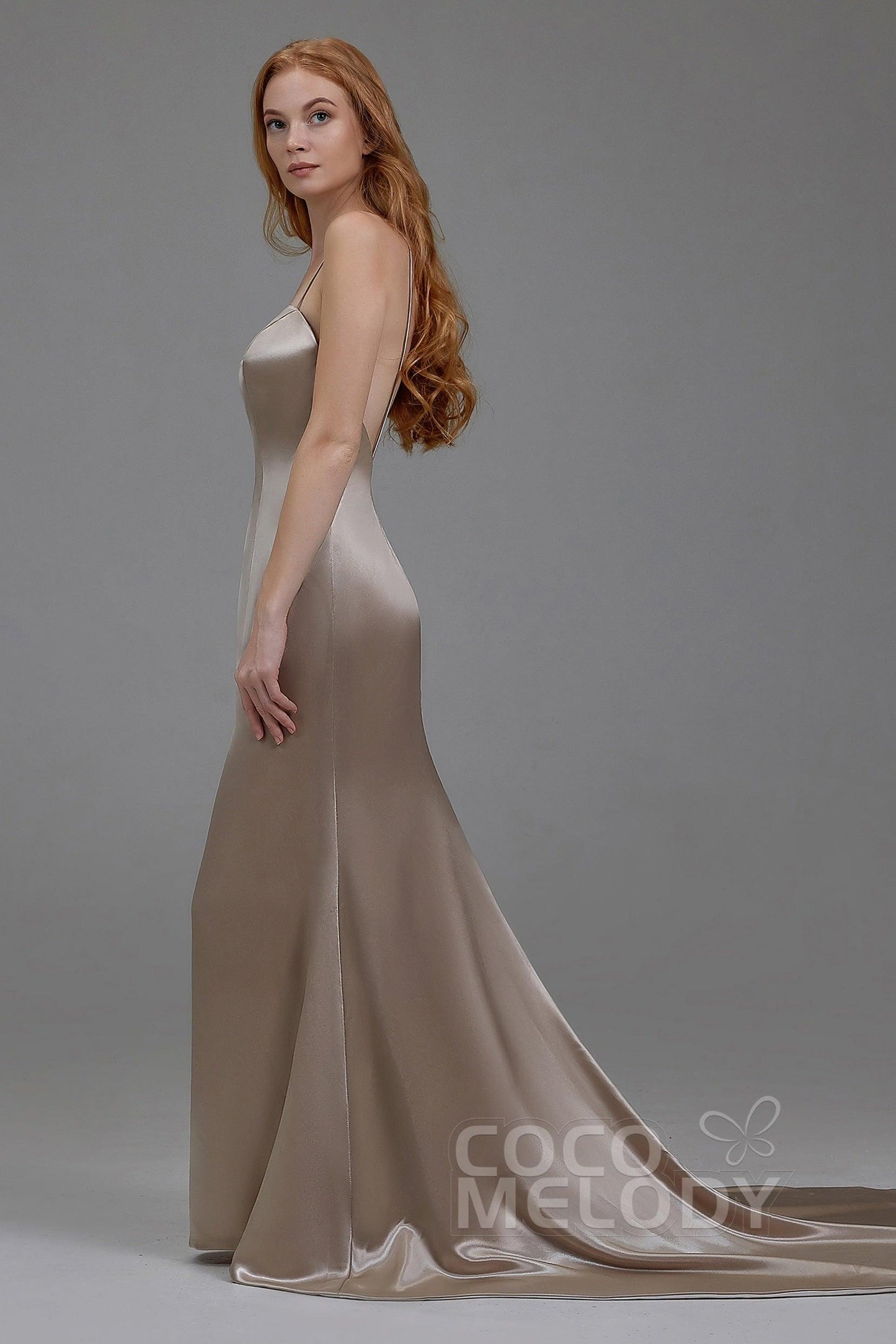Mermaid Court Train Stretch Satin Wedding Lining LA18002 - COCOMELODY