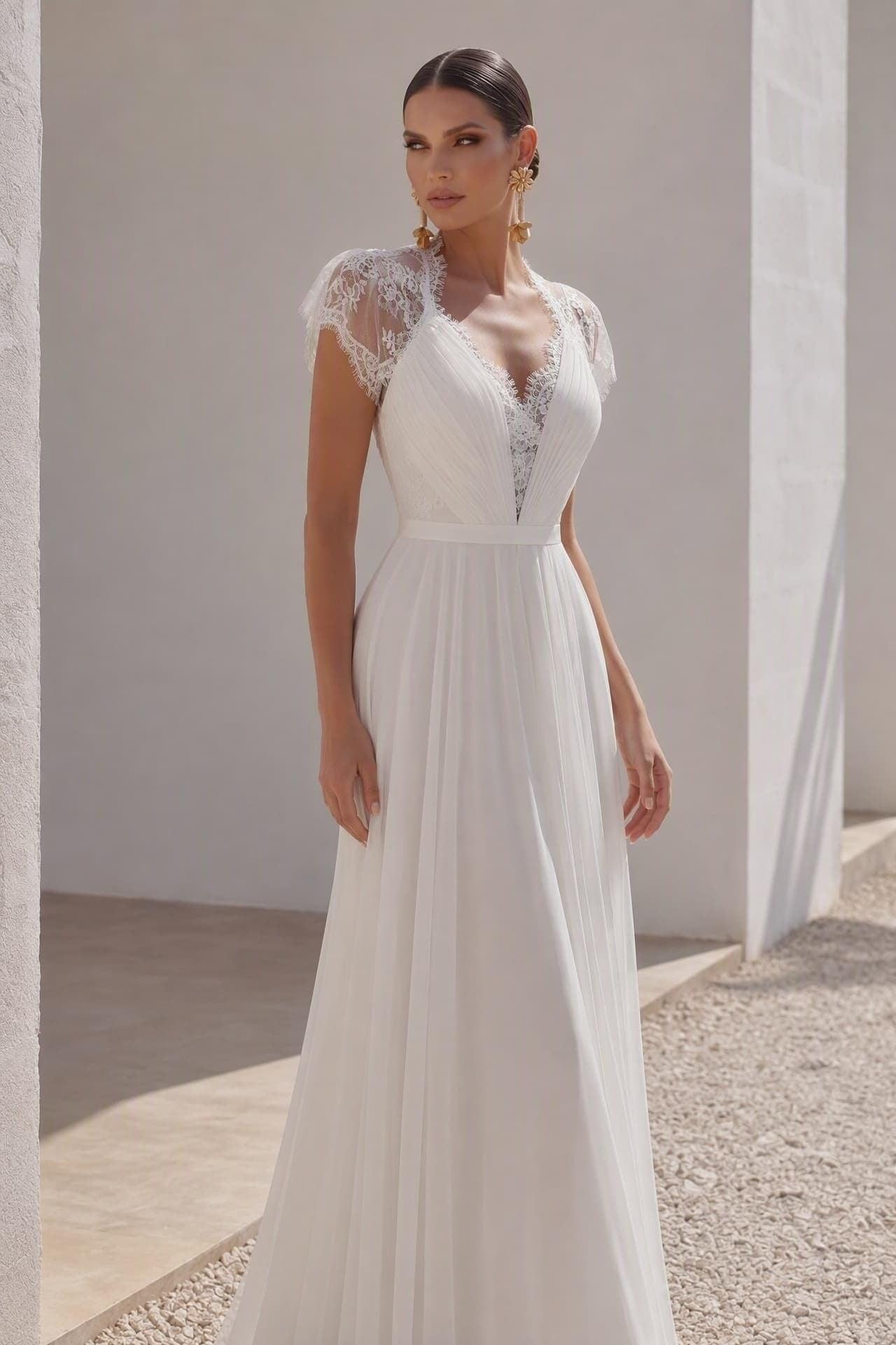 A-Line Sweep-Brush Train Chiffon Wedding Dress LD2676 - 25 Days / Ivory / US0-UK2-EUR30 - COCOMELODY
