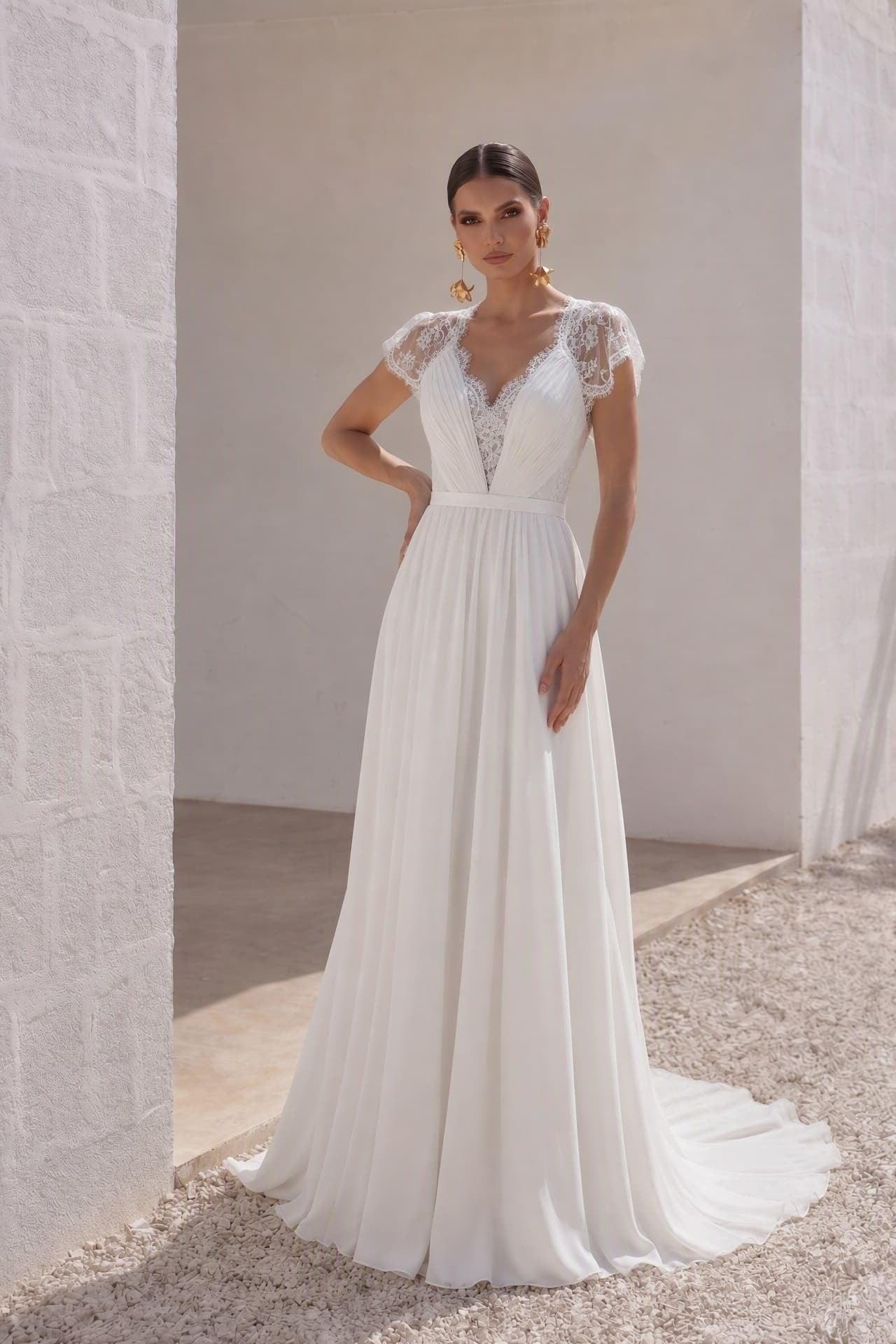 A-Line Sweep-Brush Train Chiffon Wedding Dress LD2676 - 25 Days / Ivory / US0-UK2-EUR30 - COCOMELODY