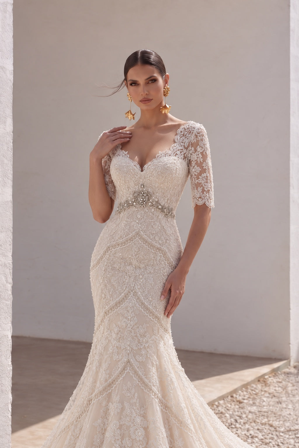 Trumpet-Mermaid Chapel Train Tulle Lace Wedding Dress LD3859