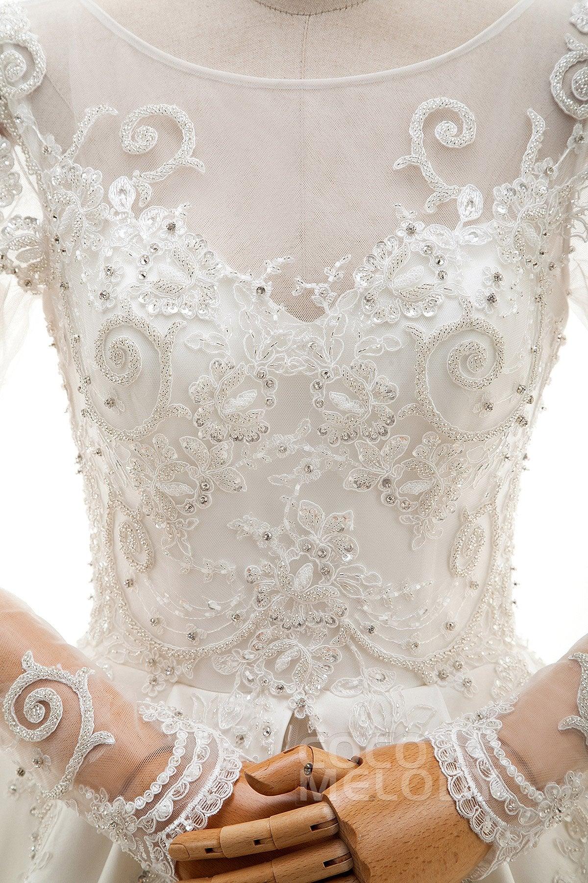 A-Line Cathedral Train Tulle and Satin Wedding Dress LD4139 - COCOMELODY