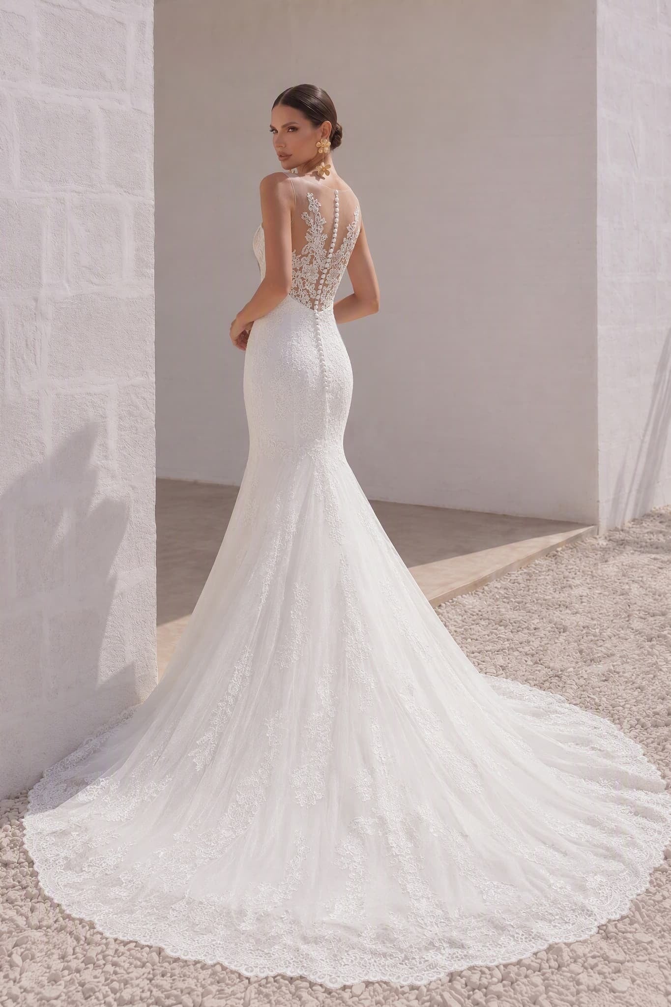 Trumpet-Mermaid Court Train Tulle Lace Wedding Dress LD4342 - 45 Days / Ivory / US0-UK2-EUR30 - COCOMELODY