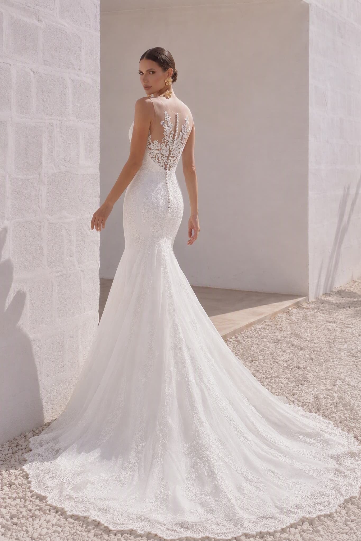 Trumpet-Mermaid Court Train Tulle Lace Wedding Dress LD4342 - 45 Days / Ivory / US0-UK2-EUR30 - COCOMELODY