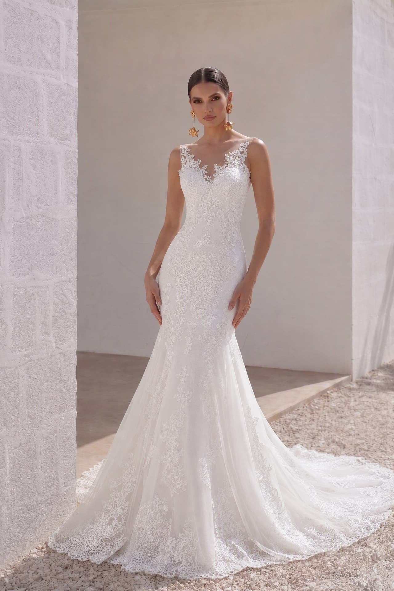Trumpet-Mermaid Court Train Tulle Lace Wedding Dress LD4342 - 45 Days / Ivory / US0-UK2-EUR30 - COCOMELODY