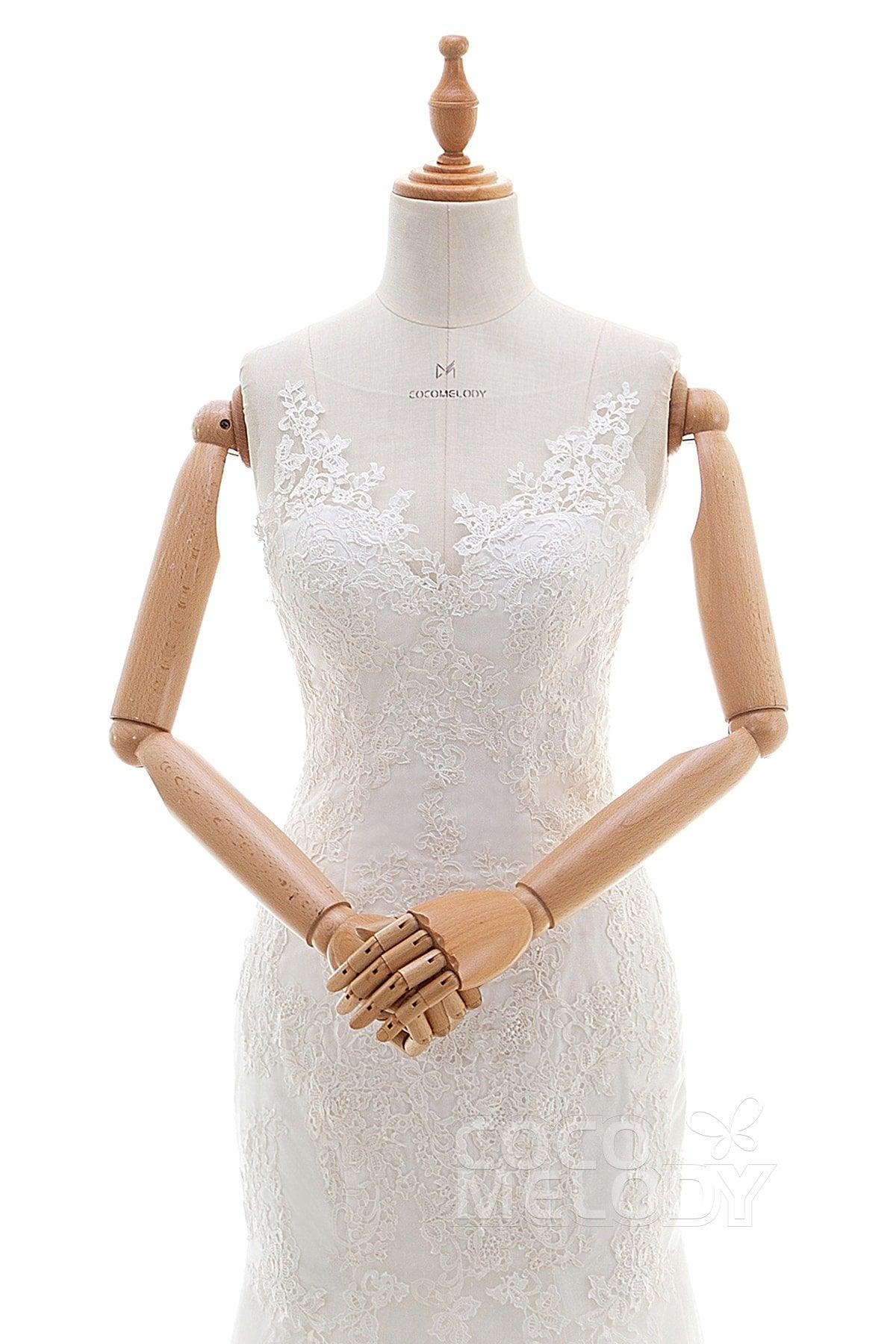 Trumpet-Mermaid Court Train Tulle Lace Wedding Dress LD4342 - COCOMELODY