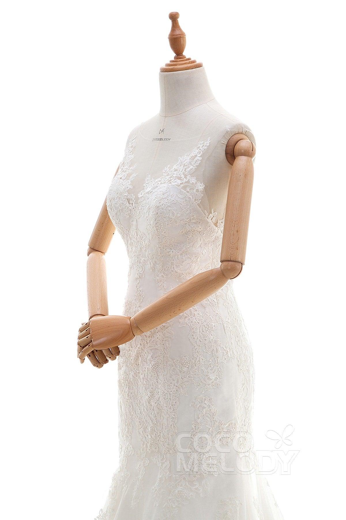 Trumpet-Mermaid Court Train Tulle Lace Wedding Dress LD4342 - COCOMELODY
