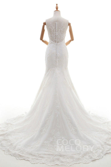 Trumpet-Mermaid Court Train Tulle Lace Wedding Dress LD4342 - COCOMELODY