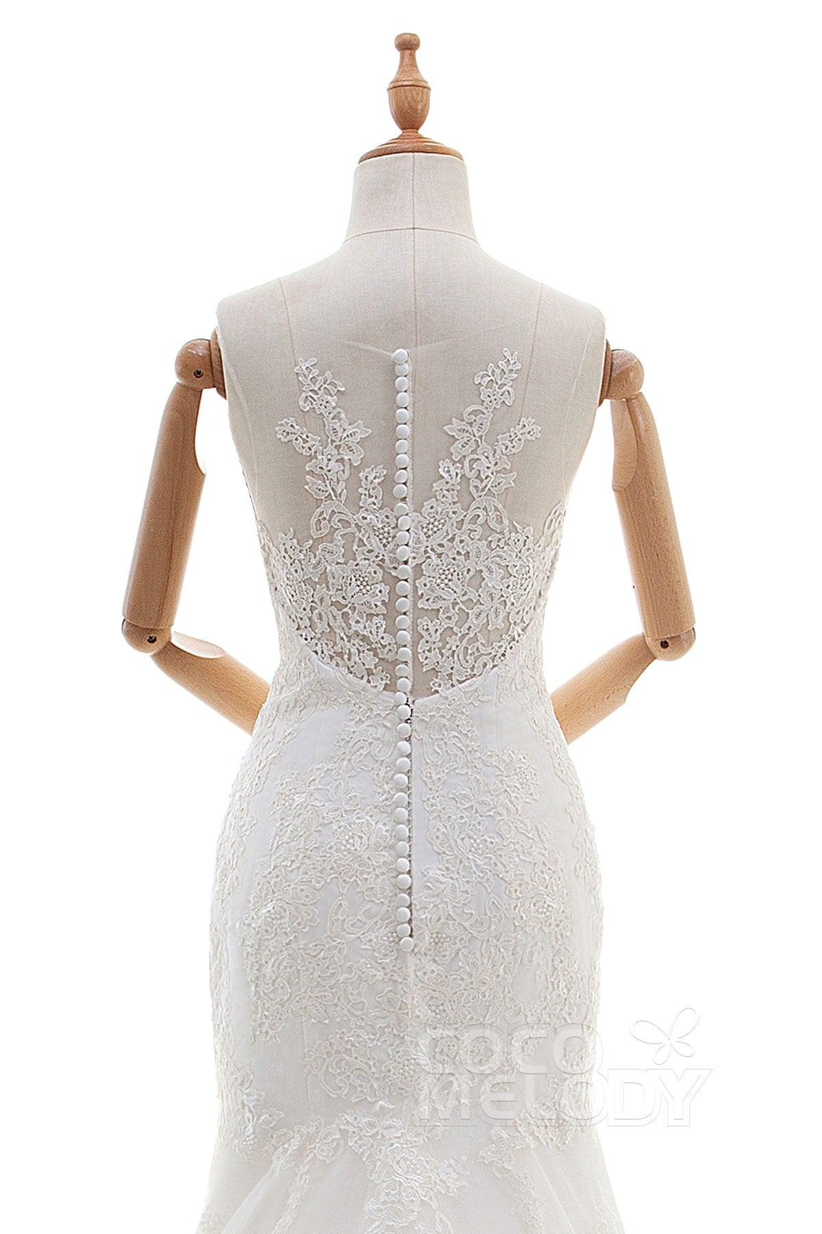 Trumpet-Mermaid Court Train Tulle Lace Wedding Dress LD4342 - COCOMELODY