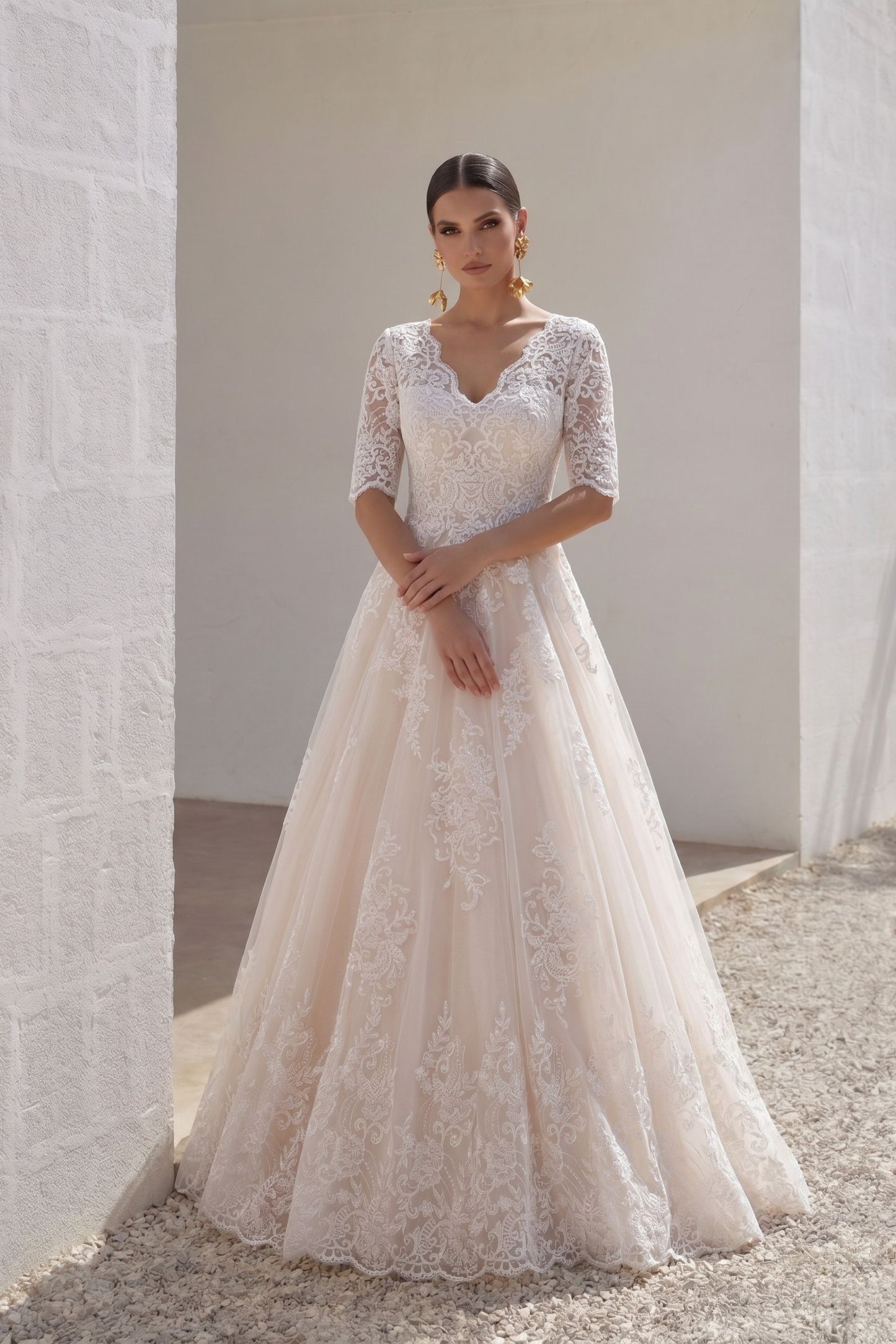 A-Line Floor Length Tulle and Lace Wedding Dress LD4604
