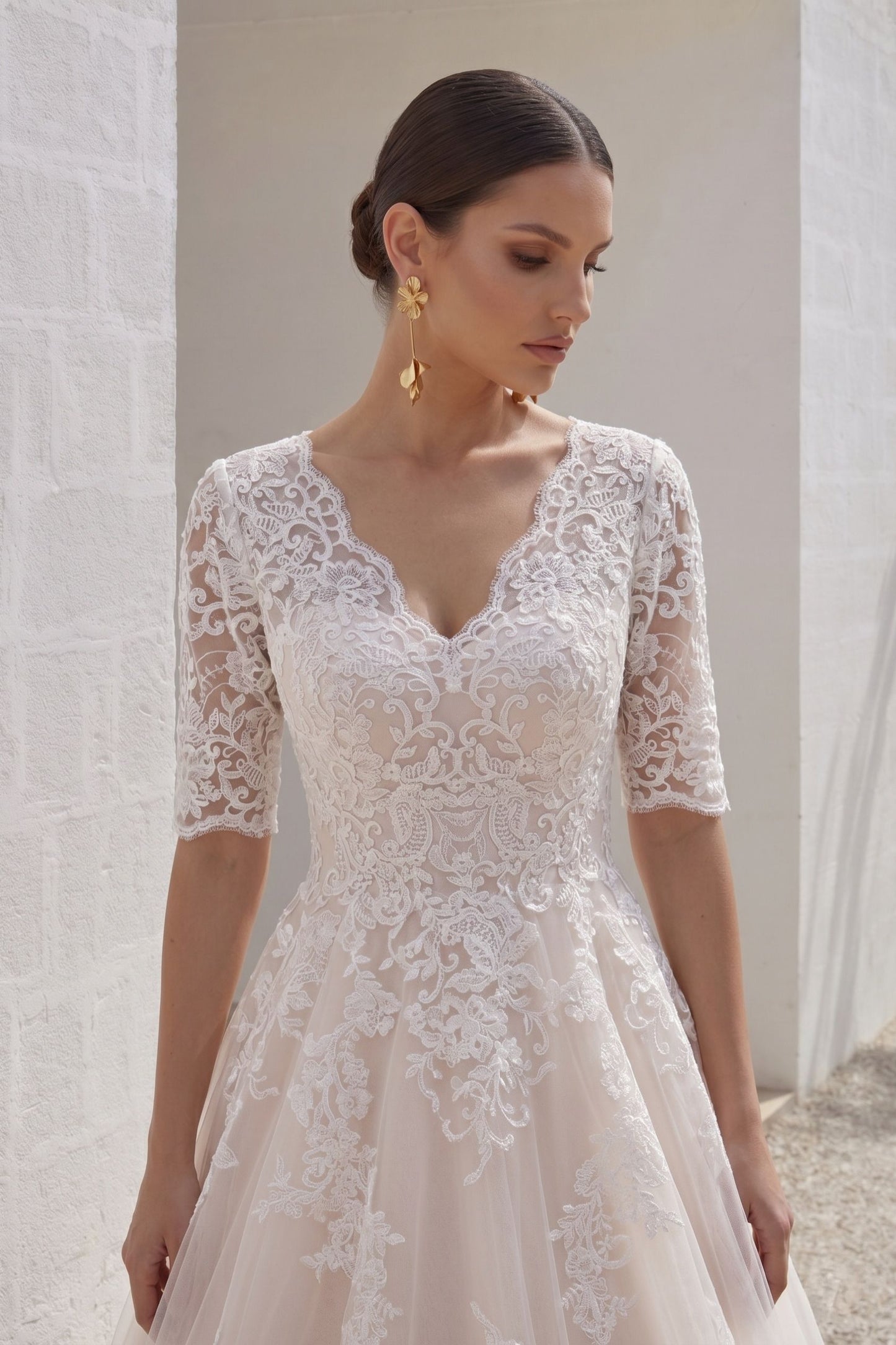 A-Line Floor Length Tulle and Lace Wedding Dress LD4604