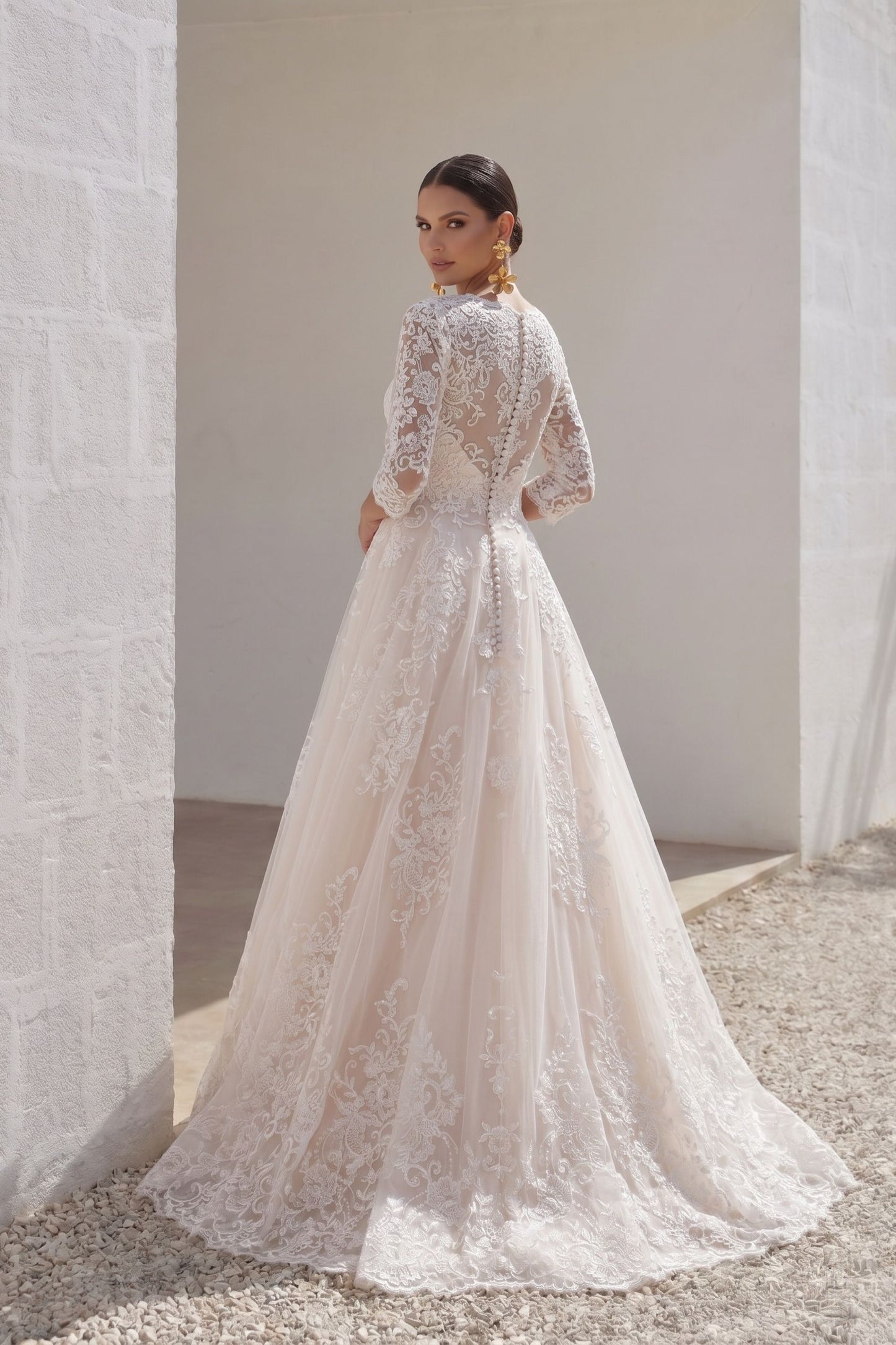 A-Line Floor Length Tulle and Lace Wedding Dress LD4604