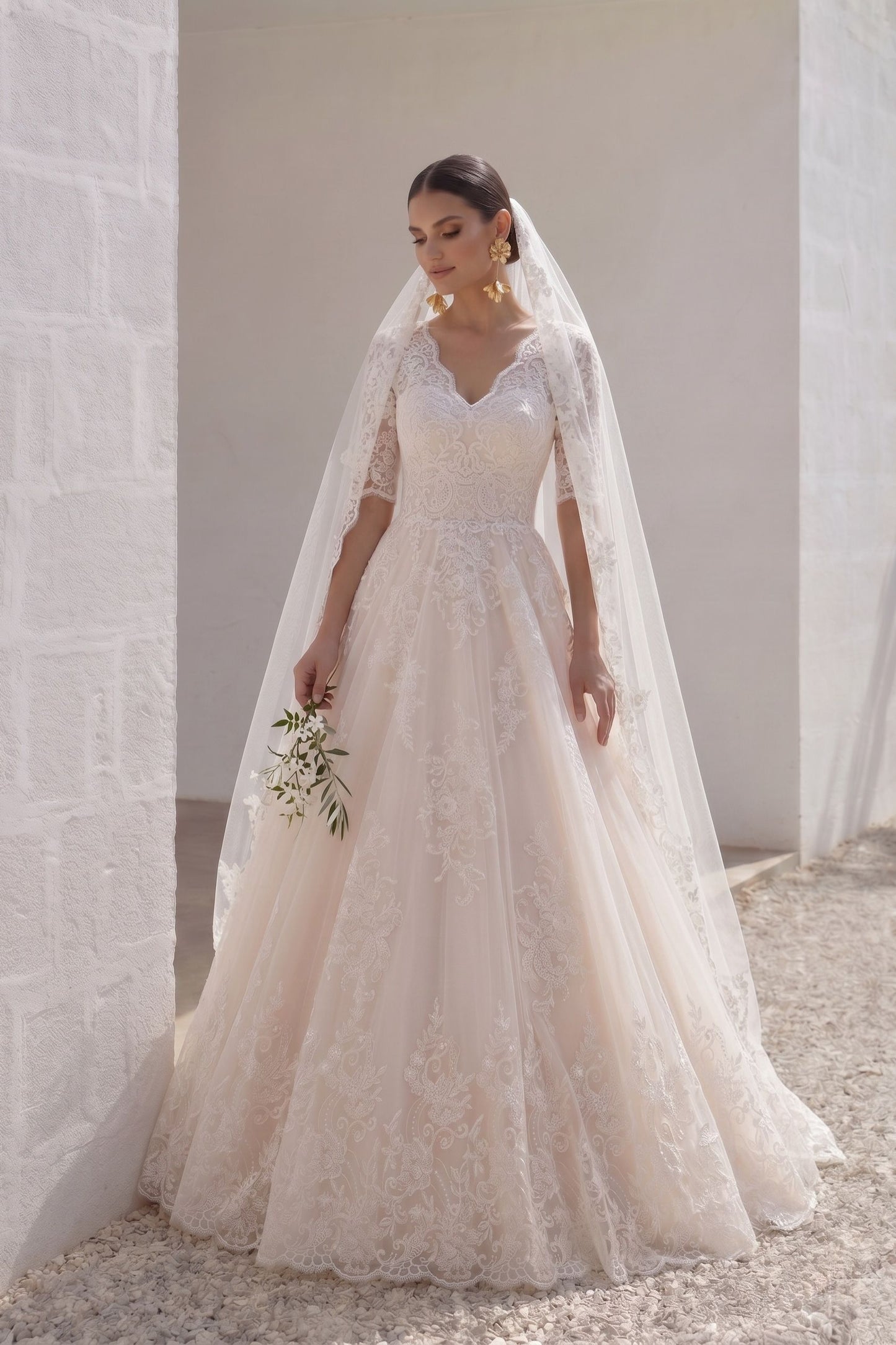 A-Line Floor Length Tulle and Lace Wedding Dress LD4604
