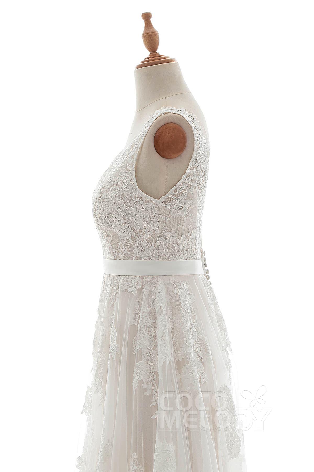 A-Line Court Train Tulle Lace and Satin Wedding Dress LD5039 - COCOMELODY
