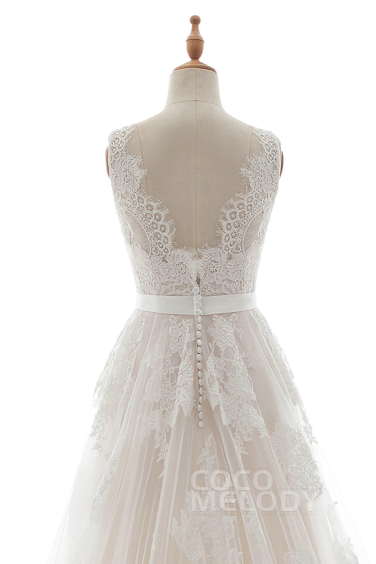 A-Line Court Train Tulle Lace and Satin Wedding Dress LD5039 - COCOMELODY