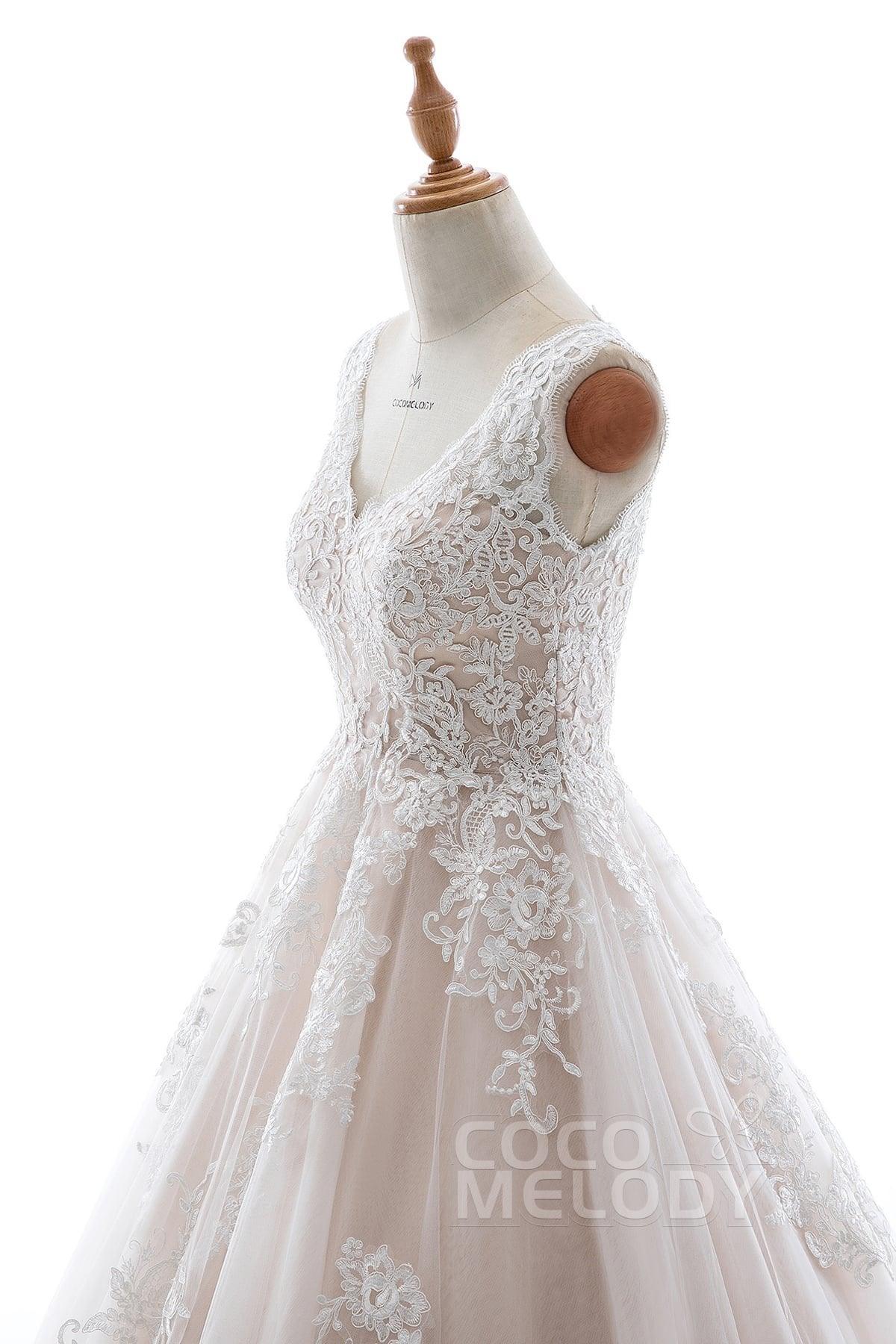 A-Line Court Train Elastic Satin Tulle Wedding Dress LD5565 - COCOMELODY